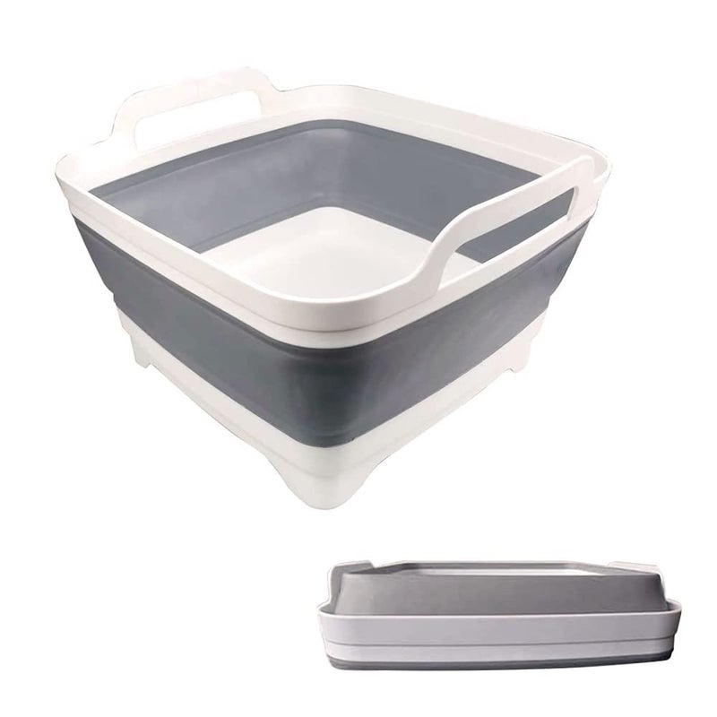 ddLUCK Foldable Basin with Drain Plug and Carry Handles Large Capacity 9L Camper Sink for Vegetables Fruits Food Laundry Grey