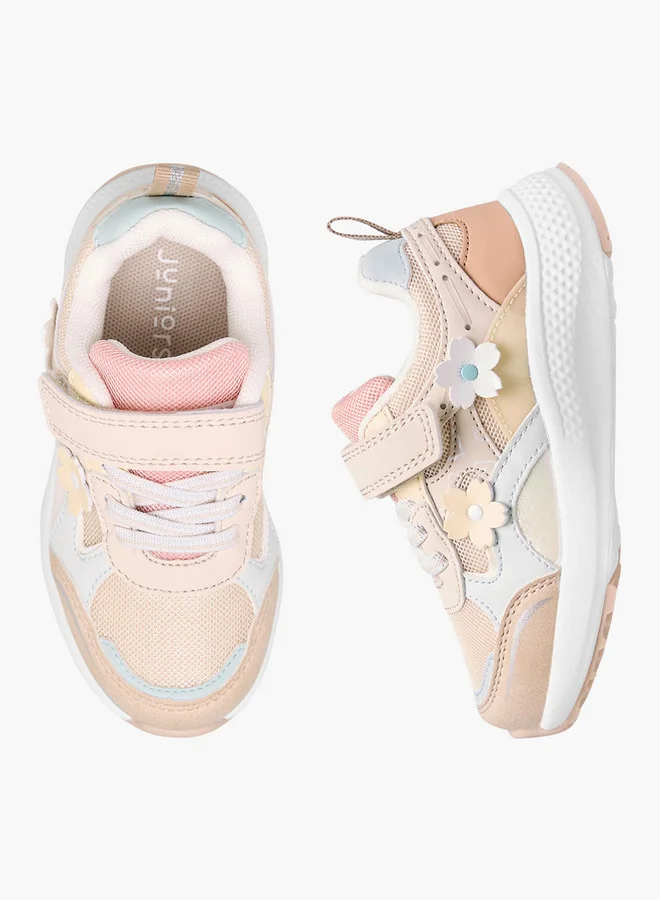 JUNIORS Girls Floral Accent Sneakers with Hook and Loop Closure