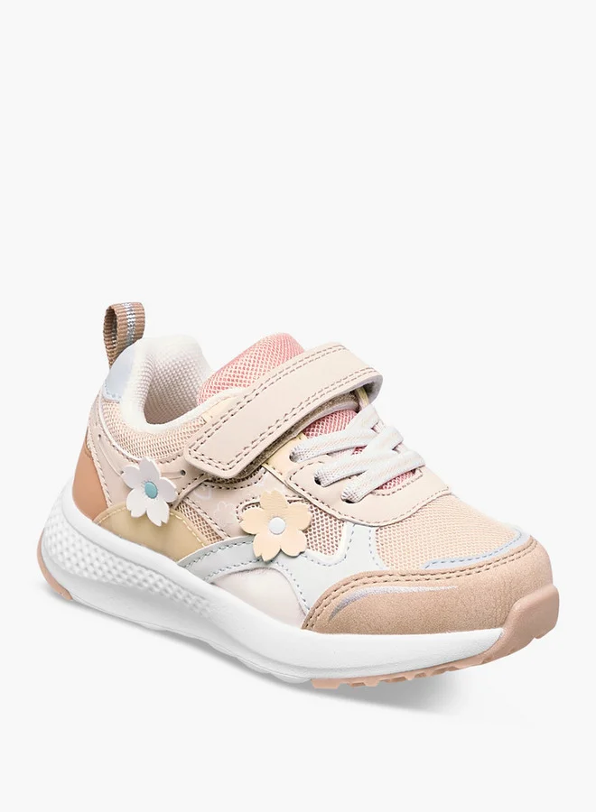 JUNIORS Girls Floral Accent Sneakers with Hook and Loop Closure