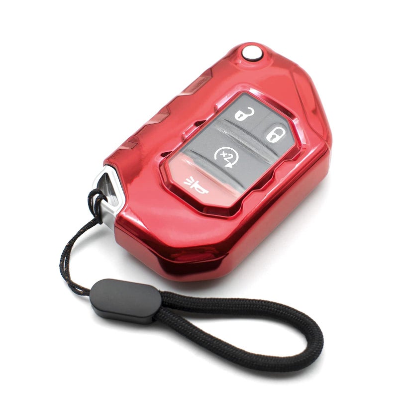 MECHCOS Compatible with Jeep Wrangler JL JLU Rubicon Wagoneer Gladiator JT Sahara JLU Red TPU Flip Key Fob Cover Case Remote Holder Skin Protector Sleeve Accessories