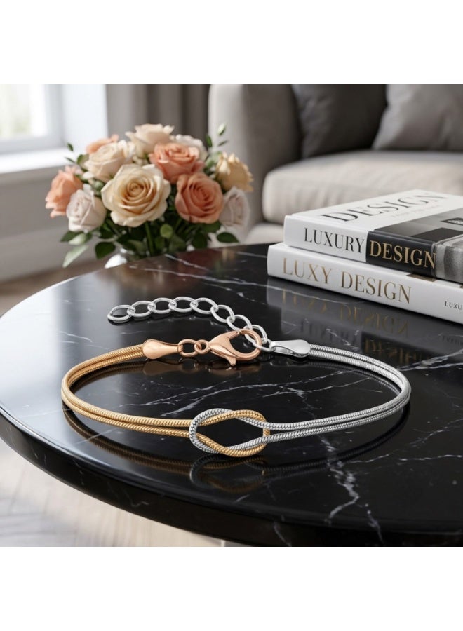 Julia Store 18K Gold/Silver Plated Metal Aesthetic Exquisite Luxury Elegant Dainty Cute Trendy Delicate Modern Love Matching Infinity Best Friendship Dainty Snake Hand Chain Adjustable Bracelet For Women Men - Image 2