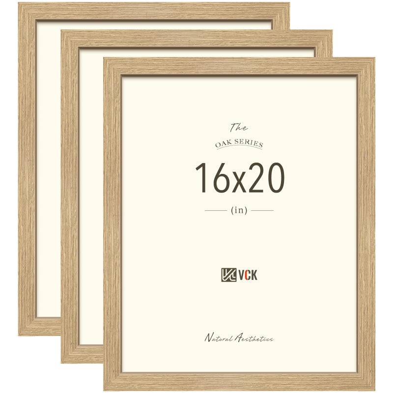 VCK 16x20 Frames Wood for Wall, Natural Oak Picture Frame 3 Pack, Display Photos, Prints, Artwork, Wall Hanging - Image 1
