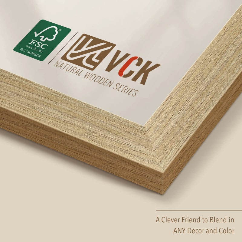 VCK 16x20 Frames Wood for Wall, Natural Oak Picture Frame 3 Pack, Display Photos, Prints, Artwork, Wall Hanging - Image 4