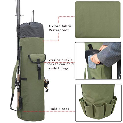 JSHANMEI Fishing Pole Bag with Rod Holder Canvas Carrier Bag Fishing Rod Reel Organizer Bag Foldable Fishing Tackle Storage Bag Travel Case Fishing Gifts for Men - Image 3