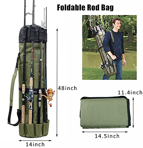 JSHANMEI Fishing Pole Bag with Rod Holder Canvas Carrier Bag Fishing Rod Reel Organizer Bag Foldable Fishing Tackle Storage Bag Travel Case Fishing Gifts for Men - Image 2