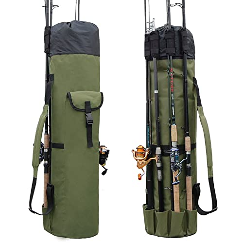 JSHANMEI Fishing Pole Bag with Rod Holder Canvas Carrier Bag Fishing Rod Reel Organizer Bag Foldable Fishing Tackle Storage Bag Travel Case Fishing Gifts for Men - Image 1