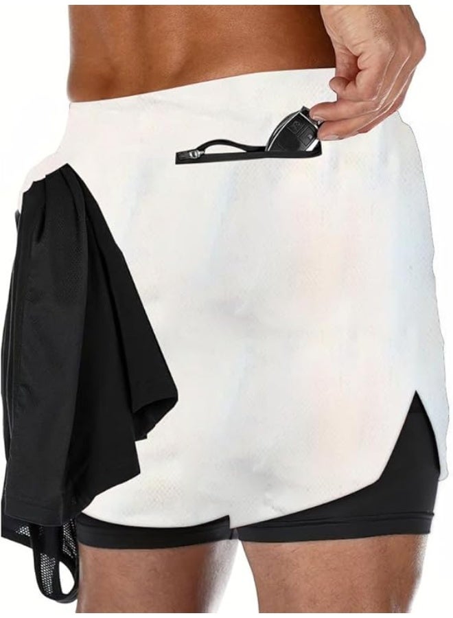 VITION Gym Shorts for Men, Men's Activewear Running Shorts,Drawstring Gym Shorts Men, 2 Layer Loose Athletic Shorts with 4 Pockets (XX-Large, White) - Image 3