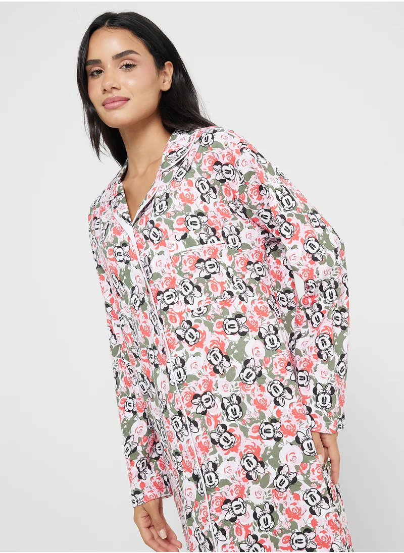 ديزني Mnnie Floral Print Shirt Dress
