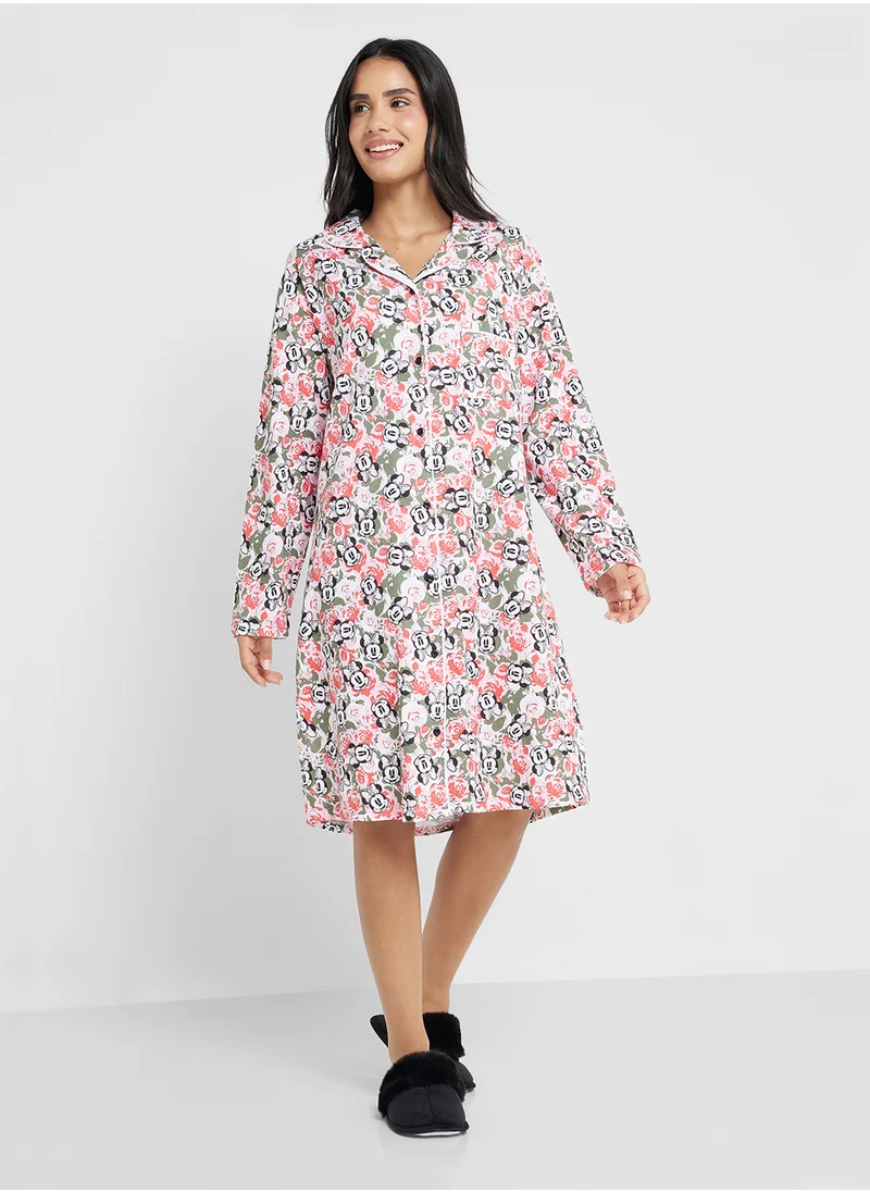 ديزني Mnnie Floral Print Shirt Dress