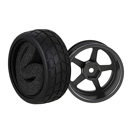 Mxfans Grey 5 Spoke Aluminium Alloy Wheel Rims & Black Square Pattern Rubber Tyres Tires for RC 1:10 On Road Racing Car Set of 4 - Image 4