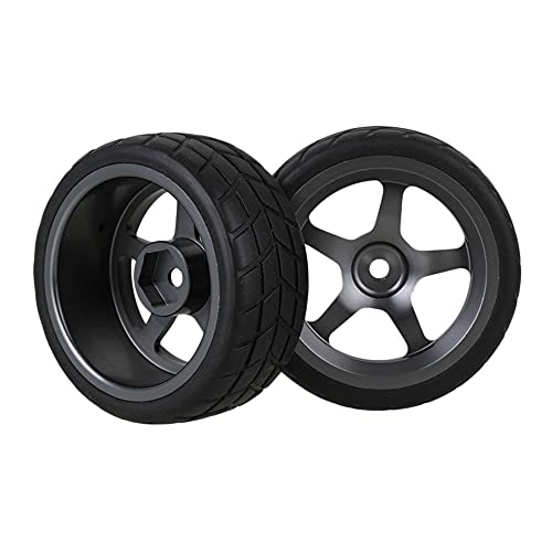 Mxfans Grey 5 Spoke Aluminium Alloy Wheel Rims & Black Square Pattern Rubber Tyres Tires for RC 1:10 On Road Racing Car Set of 4 - Image 2