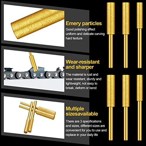 Chumia 30 Pcs Diamond Chainsaw Sharpener Stone Bit High Hardness Chainsaw Sharpening Titanium Plated Wheels Grinding Tool for Electric Chain Saw Jewelry Stone, 5/32, 3/16, 7/32 Inches (Gold) - Image 3