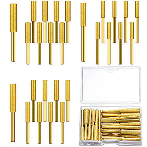 Chumia 30 Pcs Diamond Chainsaw Sharpener Stone Bit High Hardness Chainsaw Sharpening Titanium Plated Wheels Grinding Tool for Electric Chain Saw Jewelry Stone, 5/32, 3/16, 7/32 Inches (Gold) - Image 1