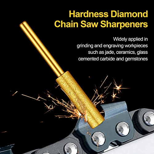 Chumia 30 Pcs Diamond Chainsaw Sharpener Stone Bit High Hardness Chainsaw Sharpening Titanium Plated Wheels Grinding Tool for Electric Chain Saw Jewelry Stone, 5/32, 3/16, 7/32 Inches (Gold) - Image 4