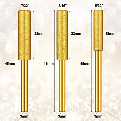 Chumia 30 Pcs Diamond Chainsaw Sharpener Stone Bit High Hardness Chainsaw Sharpening Titanium Plated Wheels Grinding Tool for Electric Chain Saw Jewelry Stone, 5/32, 3/16, 7/32 Inches (Gold) - Image 2