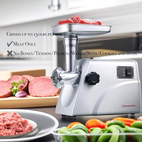 Sunmile SM-G33 Electric Meat Grinder - 1HP 800W Max Power - ETL Stainless Steel Meat Grinder Mincer Sausage Stuffer, Stainless Steel Blade and Plates and 1 Sausage Maker - Image 5