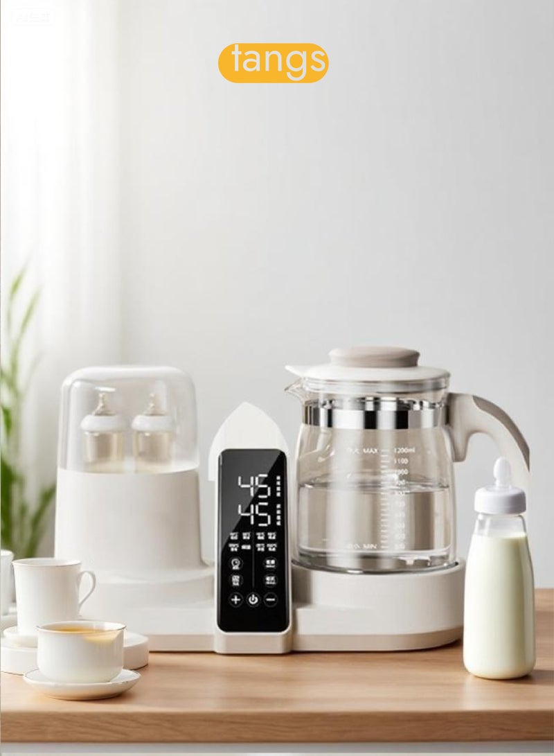 ملقط دفاية و معقم رضاعات أطفال بسعة كبيرة، 12 في 1 مع تحكم دقيق في درجة الحرارة، تسخين الحليب 45°م، حماية حليب الأم 40°م، تعقيم بالبخار 100°م وتجفيف - أبيض كريمي - Image 1