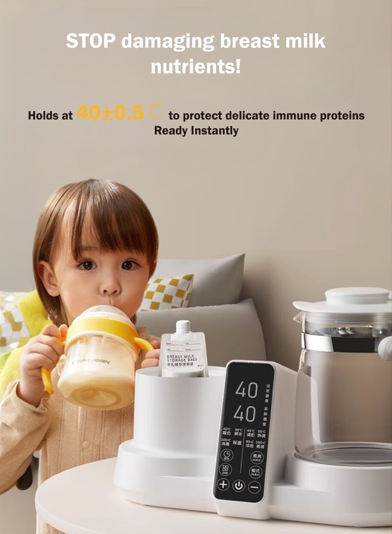ملقط دفاية و معقم رضاعات أطفال بسعة كبيرة، 12 في 1 مع تحكم دقيق في درجة الحرارة، تسخين الحليب 45°م، حماية حليب الأم 40°م، تعقيم بالبخار 100°م وتجفيف - أبيض كريمي - Image 5
