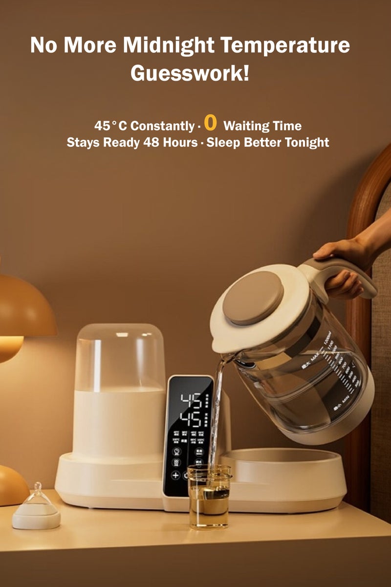 ملقط دفاية و معقم رضاعات أطفال بسعة كبيرة، 12 في 1 مع تحكم دقيق في درجة الحرارة، تسخين الحليب 45°م، حماية حليب الأم 40°م، تعقيم بالبخار 100°م وتجفيف - أبيض كريمي - Image 4