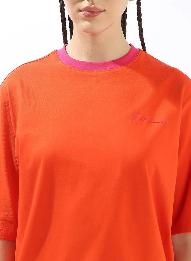 Hubberholme  Women's Orange 100% Cotton Solid Oversized T-Shirt for Women | Best Price UAE