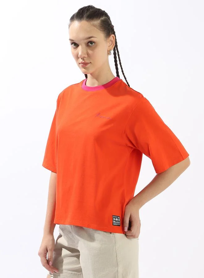 Hubberholme  Women's Orange 100% Cotton Solid Oversized T-Shirt for Women | Best Price UAE