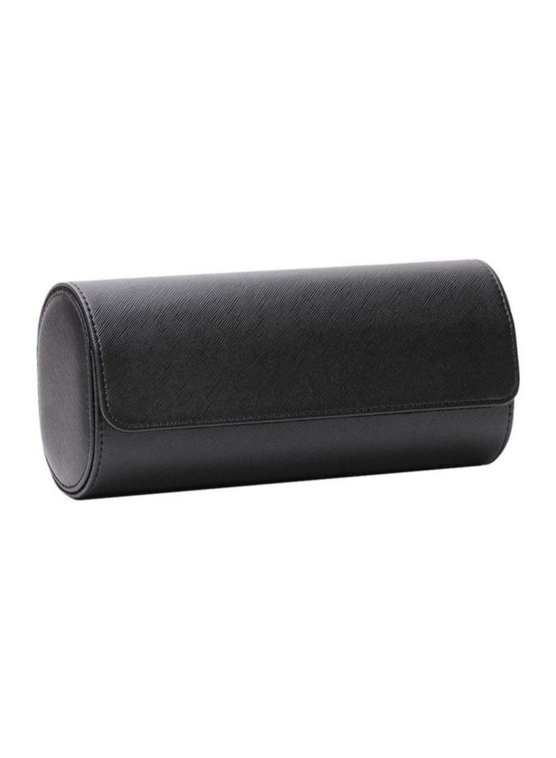 Watch Box,  3 Slots PU Leather Portable Wrist Watch Case Travel Round Roll Holder Jewelry Storage Box for Watch Bracelet (Black) - Image 1