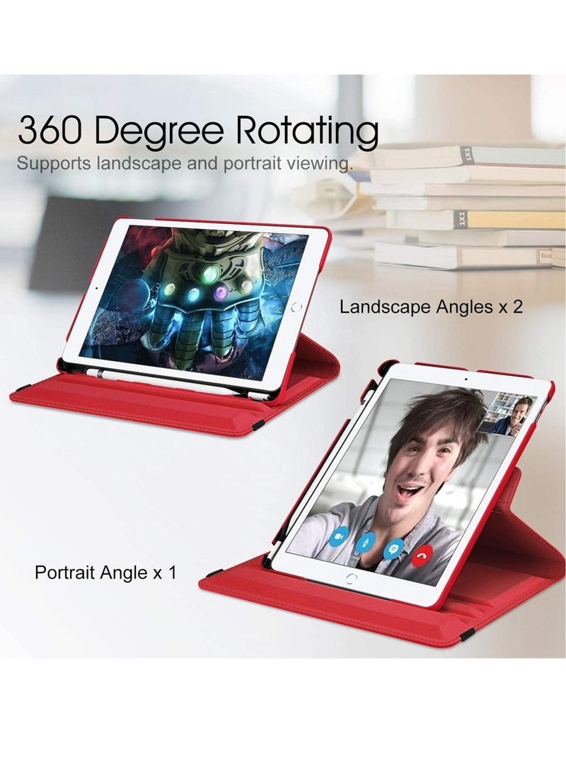 حافظة جلدية ذكية مع حامل دوار 360 درجة [وضع السكون/التنشيط التلقائي] لجهاز Apple iPad (iPad 9.7" 2017/2018، أحمر) - Image 4