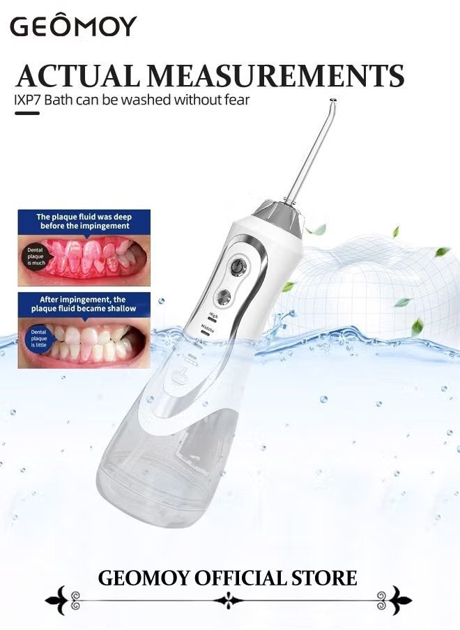 Geomoy Water Flosser Professional Cordless Dental Floss Oral Irrigator Portable Rechargeable and Waterproof Water Flossing for Teeth Cleaning 300ml Reservoir for Home and Travel - Image 3