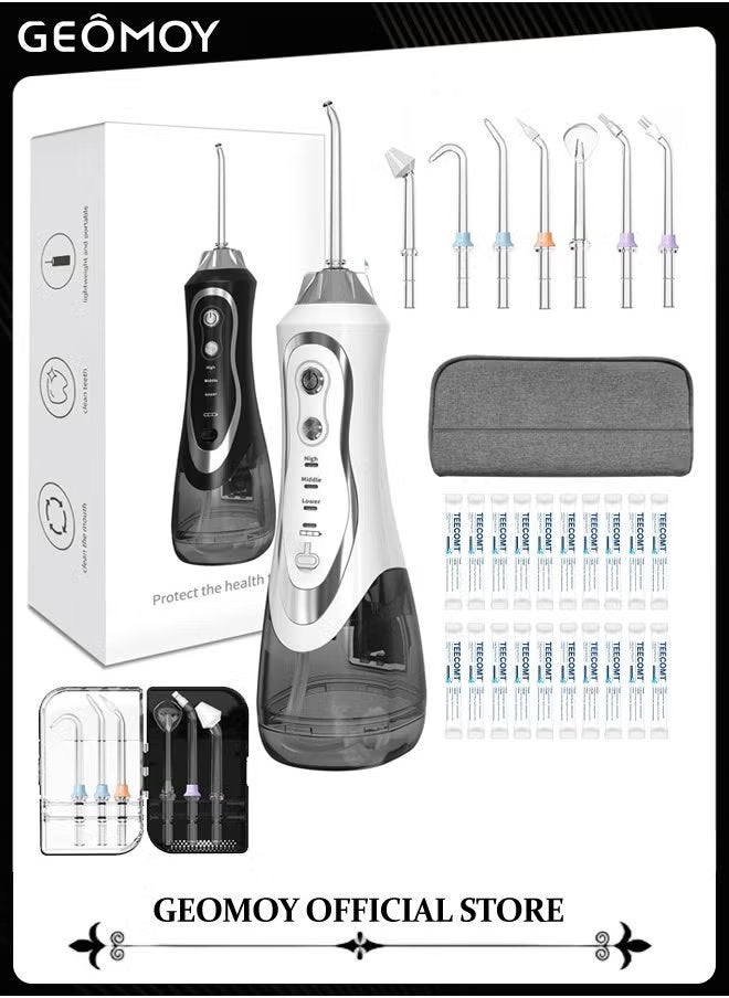 Geomoy Water Flosser Professional Cordless Dental Floss Oral Irrigator Portable Rechargeable and Waterproof Water Flossing for Teeth Cleaning 300ml Reservoir for Home and Travel - Image 1