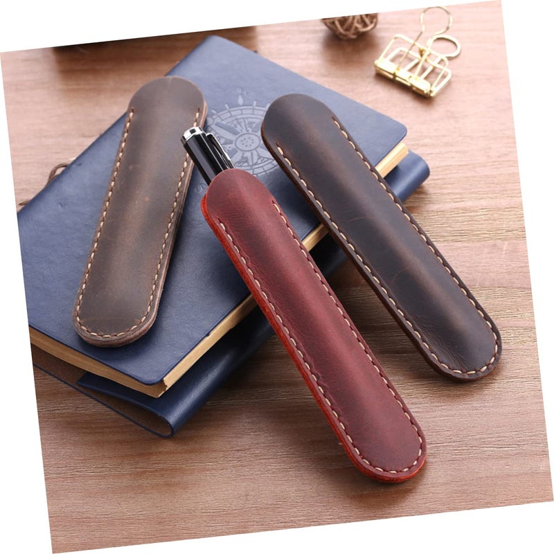 Handmade Leather Pen Case Holder Desk Organizer For Fountain Pens Size 1x3pcs Coffeex3pcs - Image 4