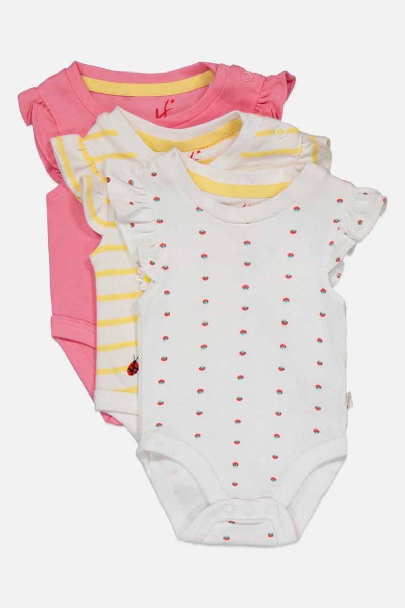 Hamleys Toddlers Girl 3 Pieces Graphic Print Flutter Sleeve Bodysuit, Multicolor - Image 4