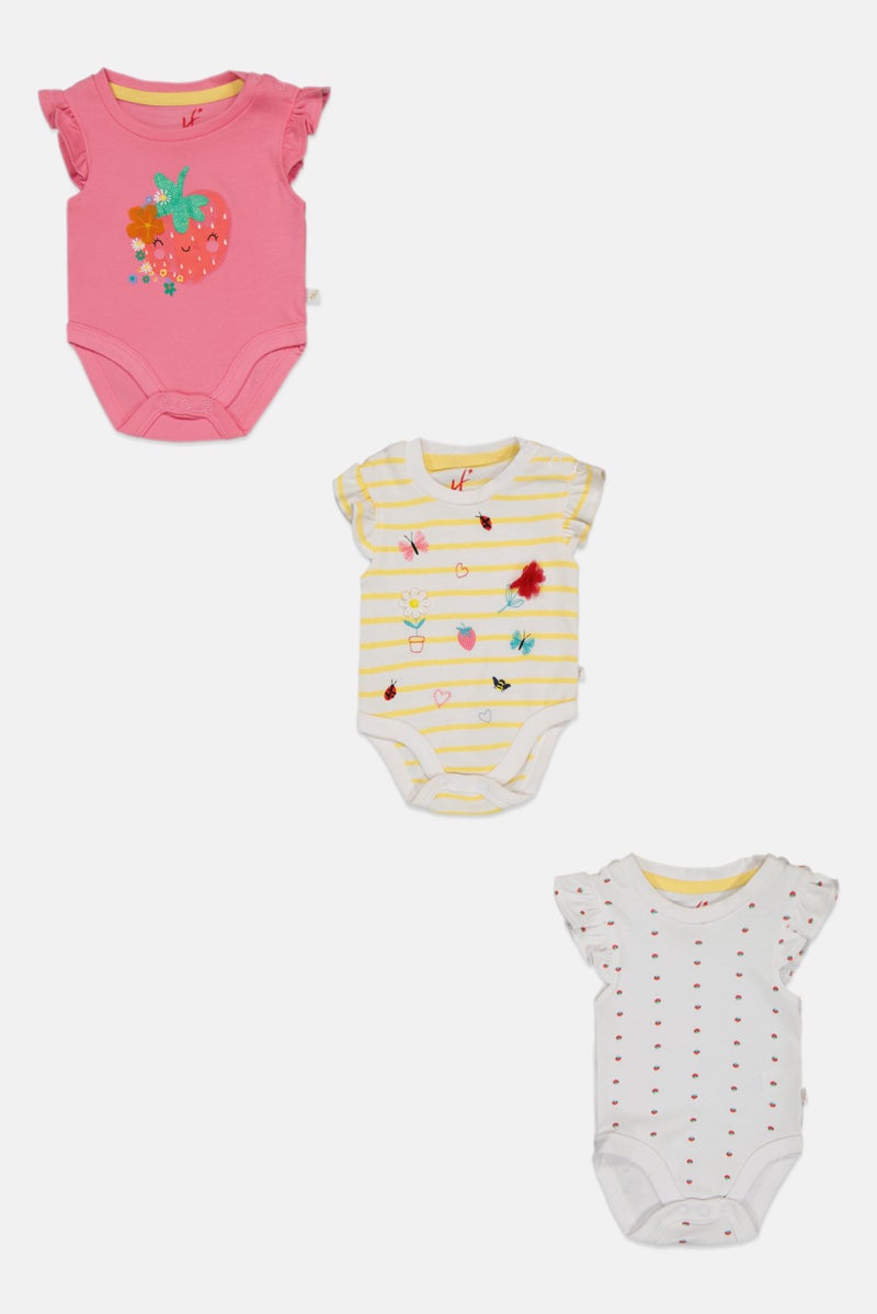 Hamleys Toddlers Girl 3 Pieces Graphic Print Flutter Sleeve Bodysuit, Multicolor - Image 2