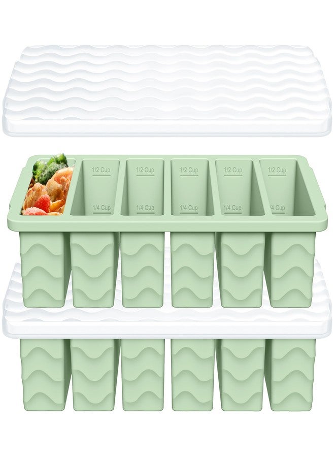 Aopigavi 1/2 Cup Silicone Freezer Molds with Lid, 2-Pack Silicone Freezer Trays for Soup, Sauce & Broth - Meal Prep Containers, Large Ice Cube Tray, Oven & Dishwasher Safe - Image 1
