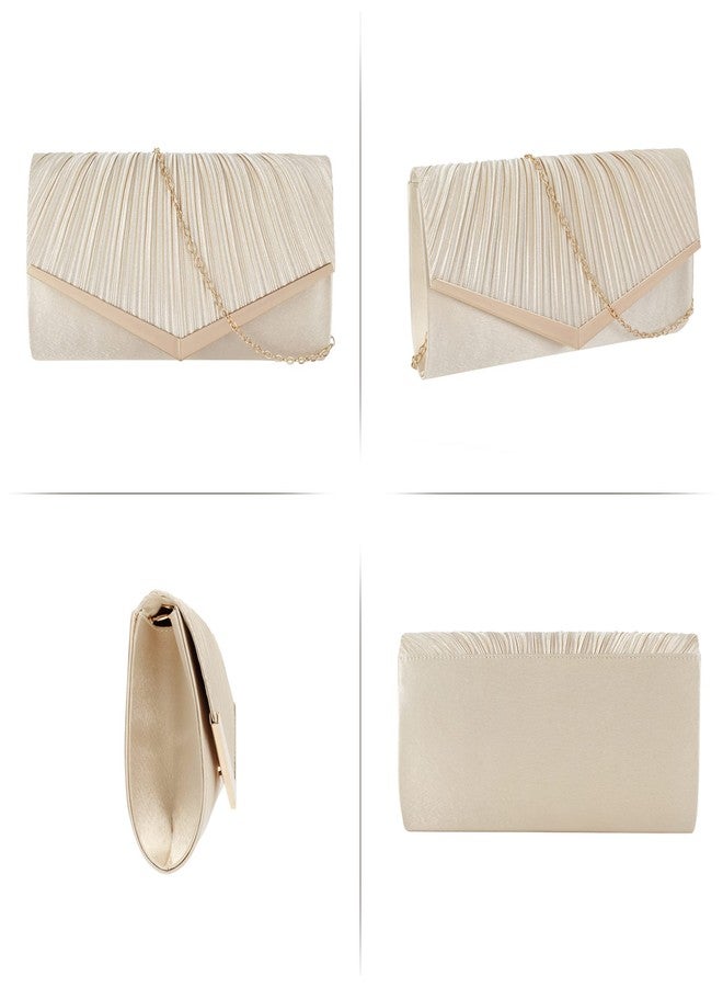 Queena Women's Sequin Envelope Clutch Purse - Shiny Glitter Evening Bag with Detachable Chain for Wedding, Party, Prom - Crossbody Shoulder Handbag (Apricot) - Image 4