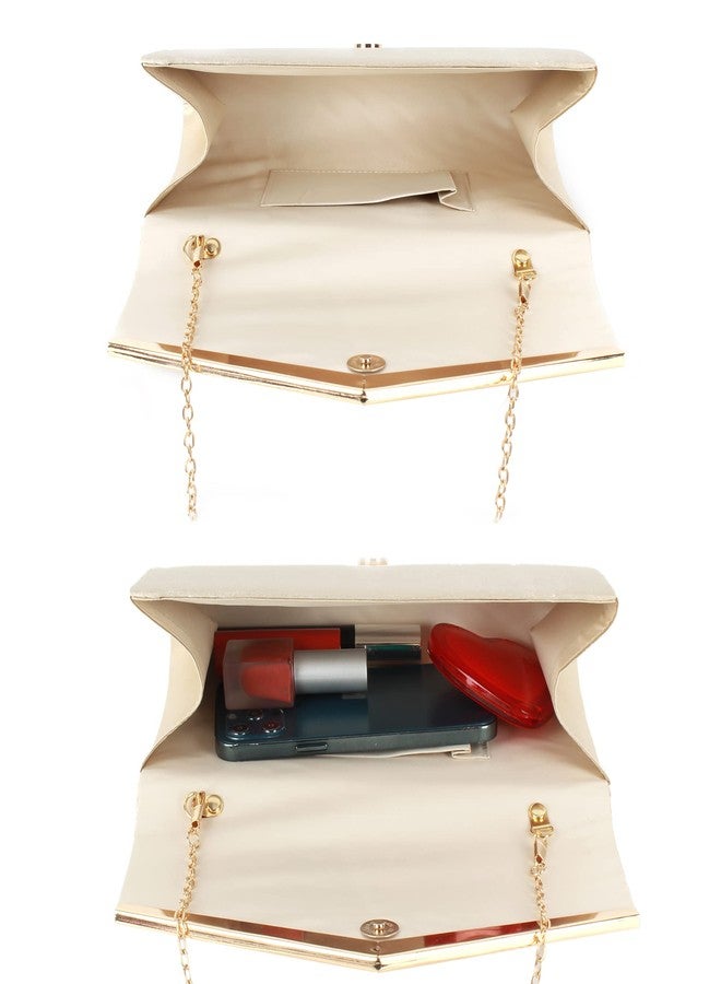 Queena Women's Sequin Envelope Clutch Purse - Shiny Glitter Evening Bag with Detachable Chain for Wedding, Party, Prom - Crossbody Shoulder Handbag (Apricot) - Image 5