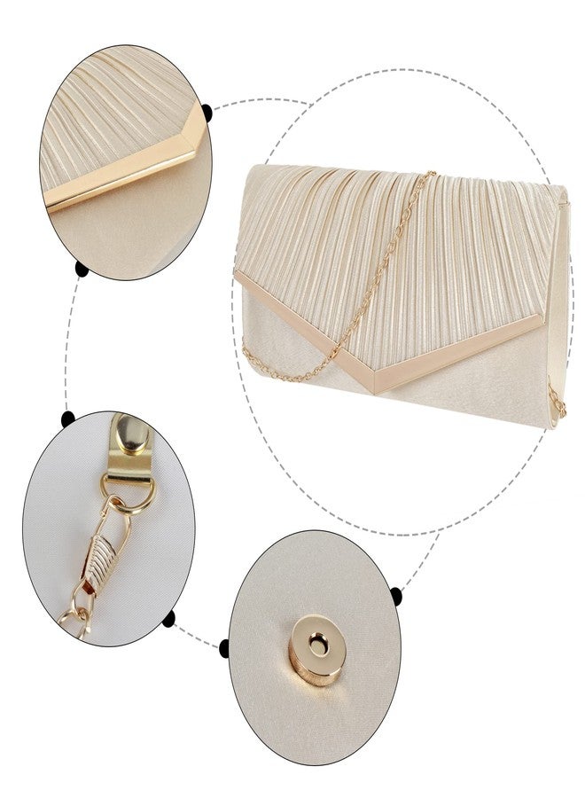 Queena Women's Sequin Envelope Clutch Purse - Shiny Glitter Evening Bag with Detachable Chain for Wedding, Party, Prom - Crossbody Shoulder Handbag (Apricot) - Image 3