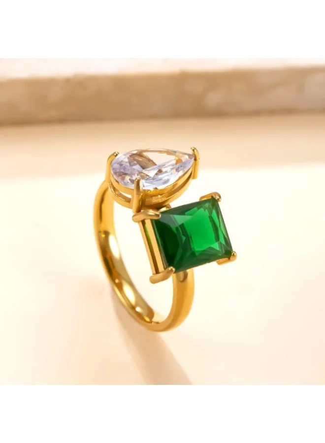 Sosha Elegance  Duet Geometric Emerald Ring for Women | Best Price UAE