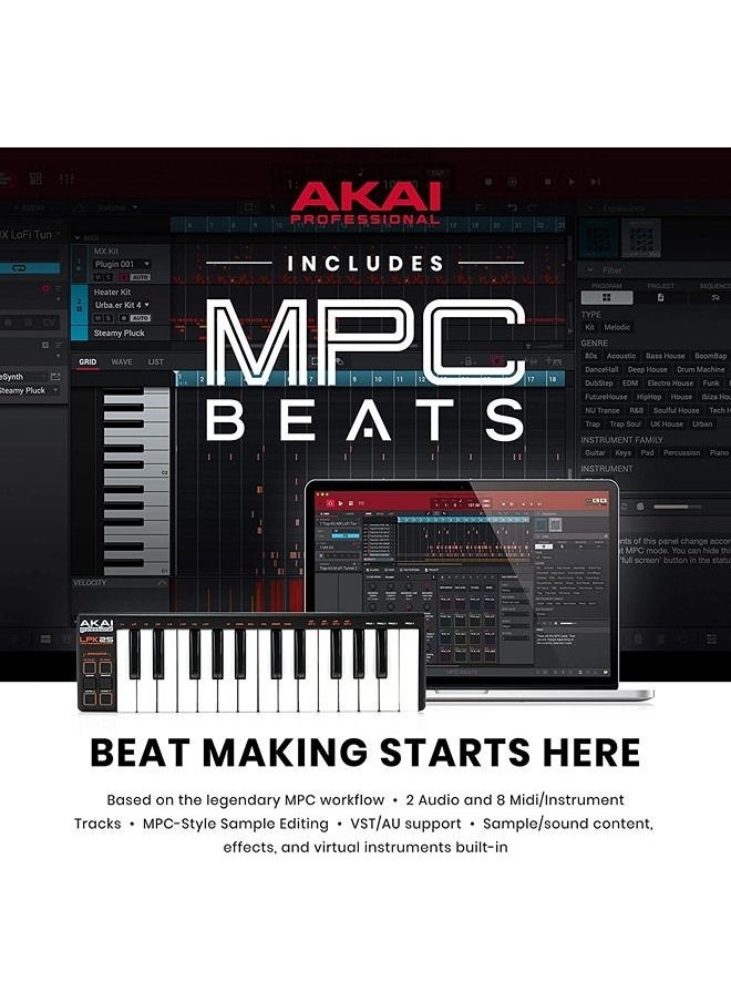 AKAI Professional LPK25 - USB MIDI Keyboard controller with 25 Velocity-Sensitive Synth Action Keys for Laptops (Mac & PC), Editing Software included,MultiColored