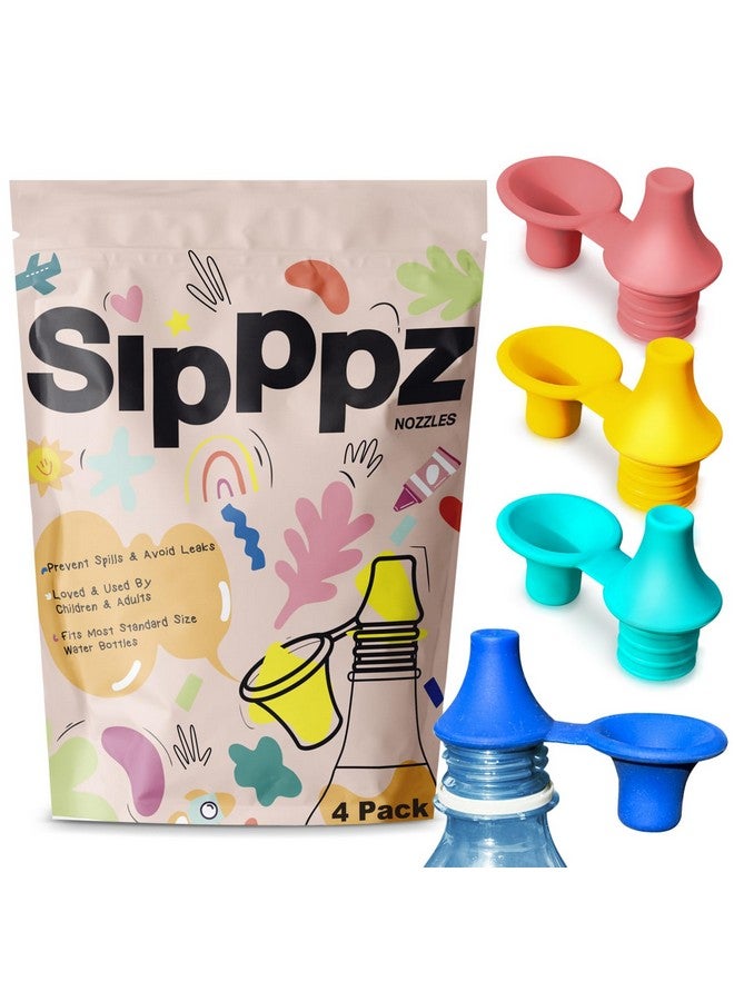 Samorillo [4 Pack] Sipppz Nozzles - No Spill Silicone Bottle Top Spout - Soft, Flexible Silicone - Blue, Green, Yellow, Pink - Fit Most Standard Bottles - BPA-Free, Latex-Free, Lead-Free - Image 1