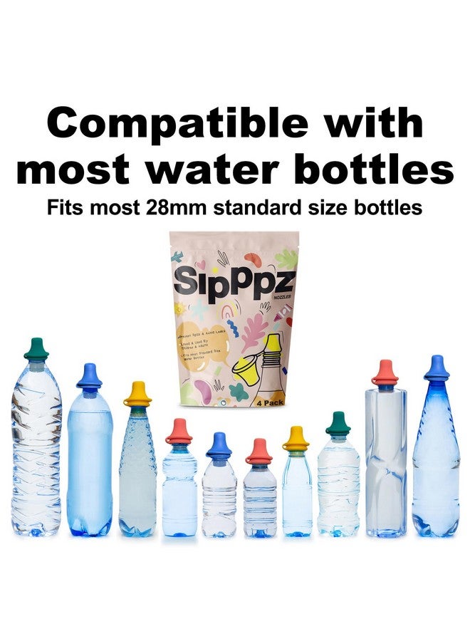 Samorillo [4 Pack] Sipppz Nozzles - No Spill Silicone Bottle Top Spout - Soft, Flexible Silicone - Blue, Green, Yellow, Pink - Fit Most Standard Bottles - BPA-Free, Latex-Free, Lead-Free - Image 4