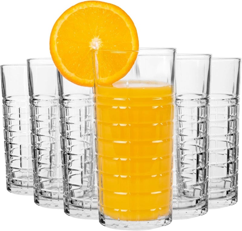 LAV Long Glasses Set of 6  Versatile Glasses for Juice Iced Tea and More  Sleek Design  Ideal for Home Parties and Everyday Use  Durable Glass  Dishwasher Safe  1225 oz  356 cc - Image 1