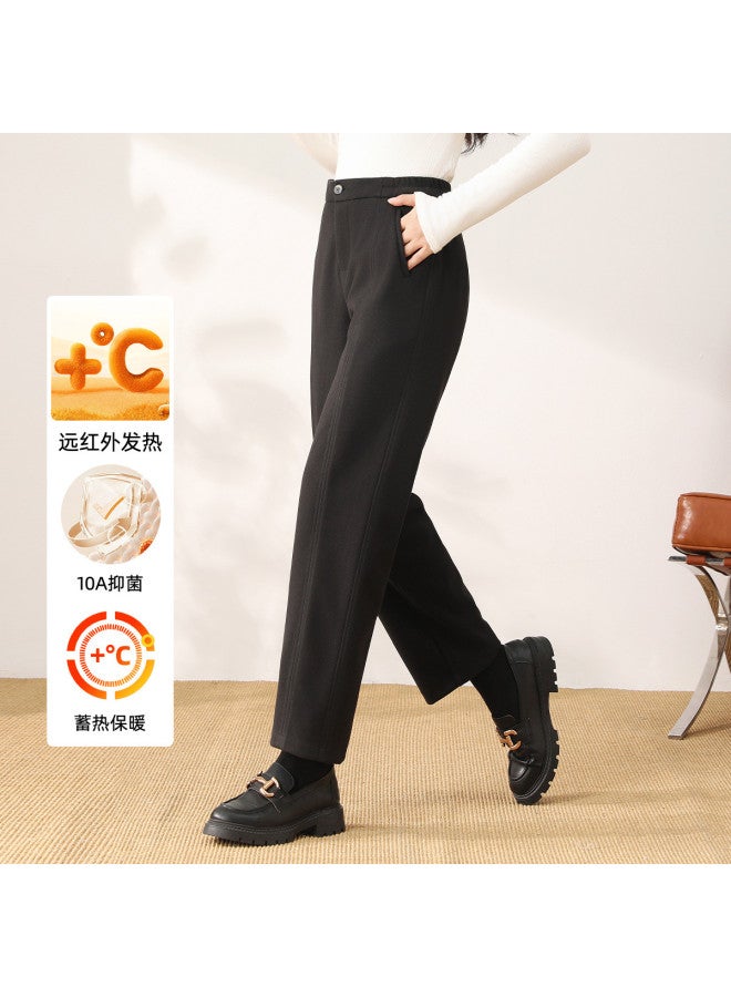 Modal بنطلون سيجارة سميك للنساء لفصل الخريف والشتاء، بنطلون كاجوال متعدد الاستخدامات بلون موحد بسيط، بنطلون مستقيم دافئ - Image 3