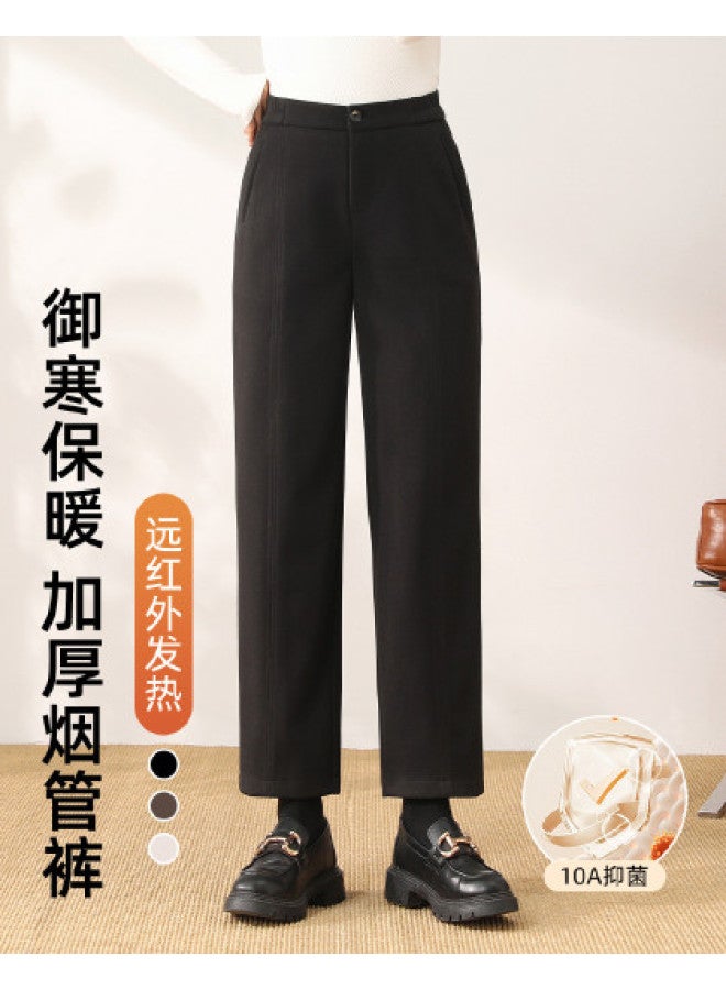 Modal بنطلون سيجارة سميك للنساء لفصل الخريف والشتاء، بنطلون كاجوال متعدد الاستخدامات بلون موحد بسيط، بنطلون مستقيم دافئ - Image 1