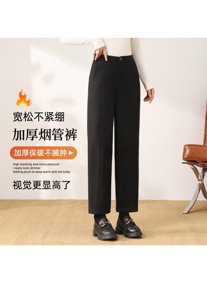 Modal بنطلون سيجارة سميك للنساء لفصل الخريف والشتاء، بنطلون كاجوال متعدد الاستخدامات بلون موحد بسيط، بنطلون مستقيم دافئ - Image 5