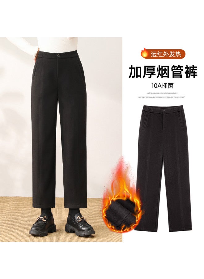 Modal بنطلون سيجارة سميك للنساء لفصل الخريف والشتاء، بنطلون كاجوال متعدد الاستخدامات بلون موحد بسيط، بنطلون مستقيم دافئ - Image 4