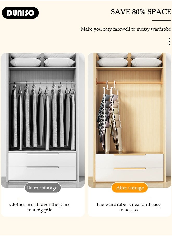 DUNISO - 2 Packs Pants Hangers for Closet Storage ,  Space Saving Clothes Hanger ,Collapsible Pants Storage, Multifunctional Closet Srganizer,  Non-Slip Trousers Hangers Scarf Hanger , Organizer Rack for Pants Jeans Scarf - Image 1