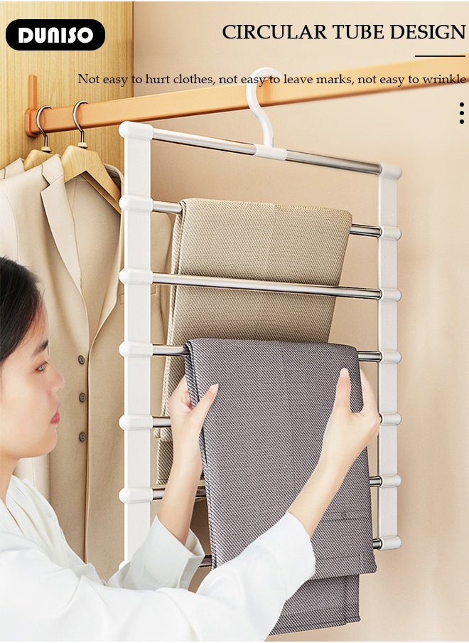 DUNISO - 2 Packs Pants Hangers for Closet Storage ,  Space Saving Clothes Hanger ,Collapsible Pants Storage, Multifunctional Closet Srganizer,  Non-Slip Trousers Hangers Scarf Hanger , Organizer Rack for Pants Jeans Scarf - Image 1