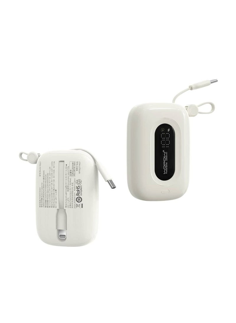 Wopow - Wopow SQ27 Mini Power Bank 10000mAh 22.5W Quick Charging PD 20W with Digital display built in cable For iPhone & C Type - Image 1