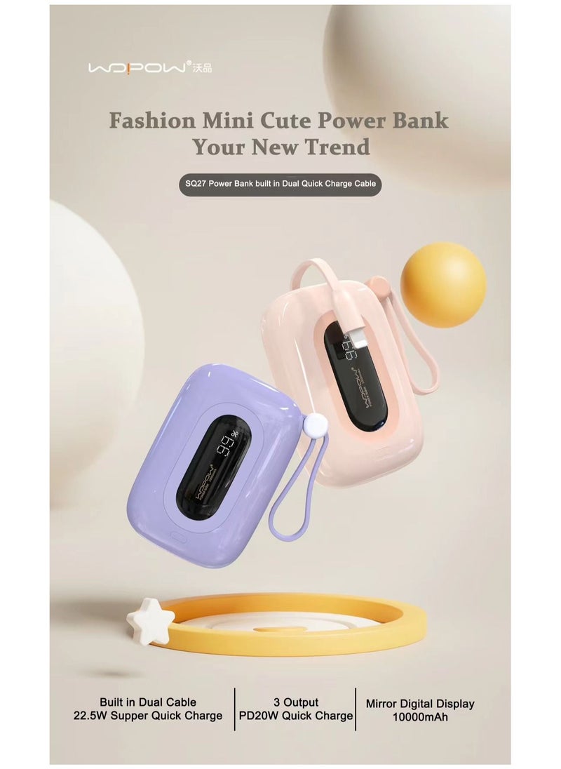 Wopow - Wopow SQ27 Mini Power Bank 10000mAh 22.5W Quick Charging PD 20W with Digital display built in cable For iPhone & C Type - Image 1