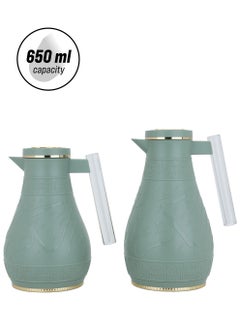 Light Green Karam Thermos Set Islamic Engraving Acrylic Handle Two Piece